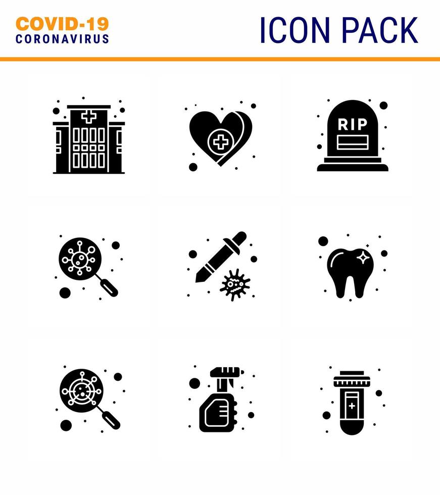 9 Solid Glyph Black Coronavirus Covid19 Icon pack such as healthcare search grave scan find viral coronavirus 2019nov disease Vector Design Elements