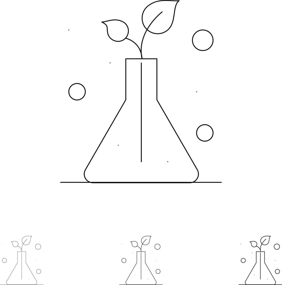 conjunto de iconos de línea negra audaz y delgada de árboles de matraz de ciencia vector