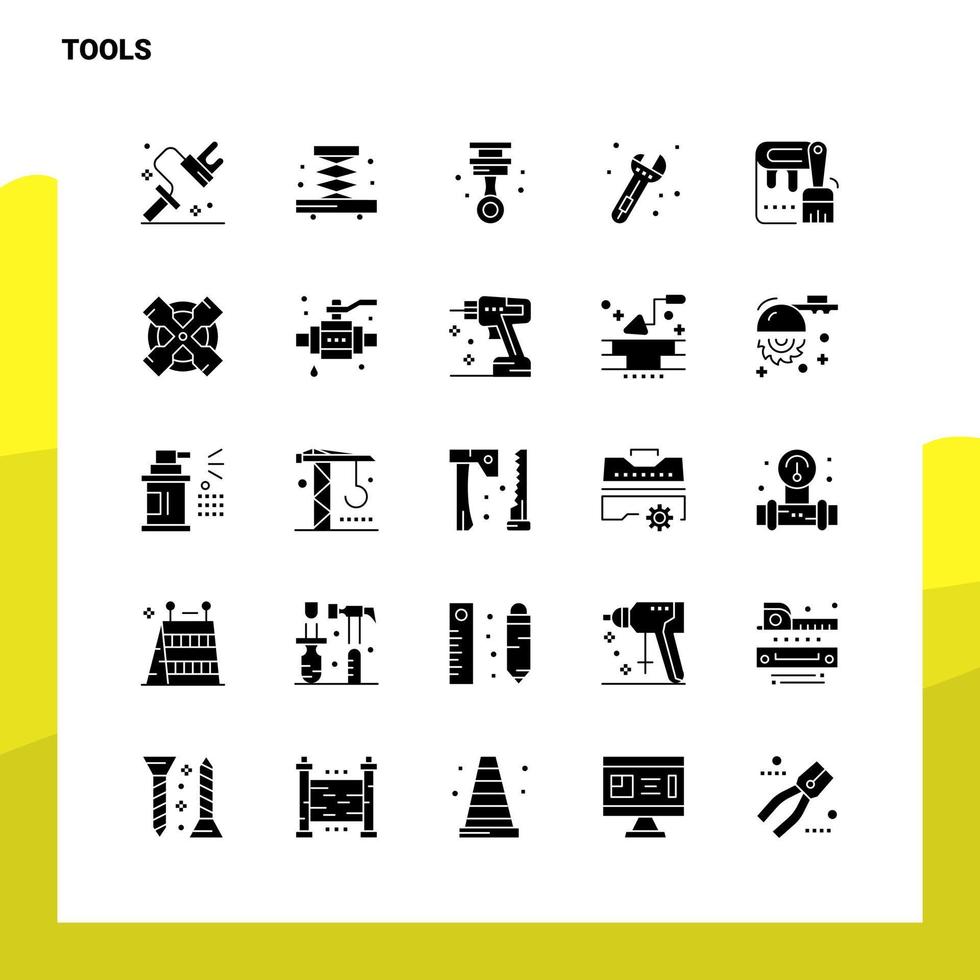 25 Tools Icon set Solid Glyph Icon Vector Illustration Template For Web and Mobile Ideas for business company