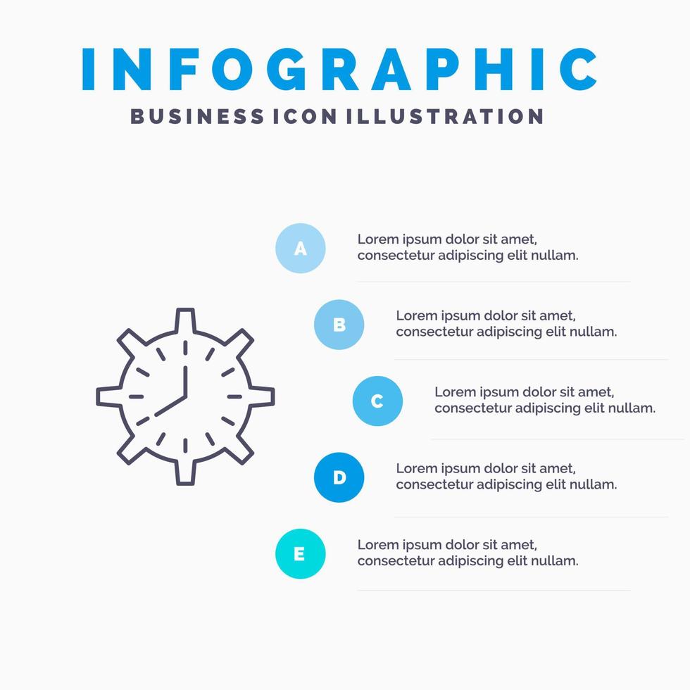 Clock Deadline Time Timepiece Timing Watch Work Line icon with 5 steps presentation infographics Background vector