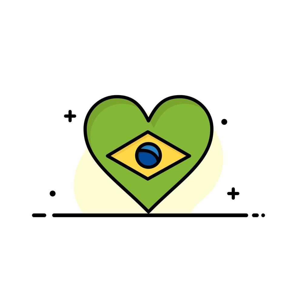 corazón brasil bandera amor negocio línea plana icono lleno vector banner plantilla