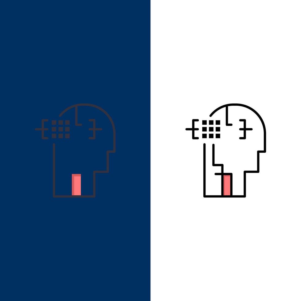 Artificial Human Man Head  Icons Flat and Line Filled Icon Set Vector Blue Background
