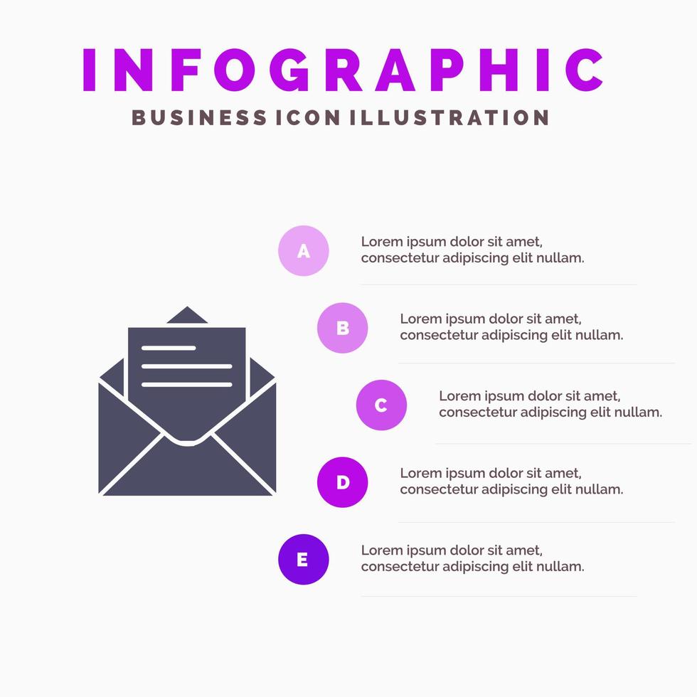 Email Mail Message Text Solid Icon Infographics 5 Steps Presentation Background vector