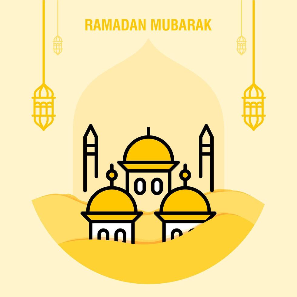 Ramadan kareem greeting template islamic crescent and arabic lantern vector illustration