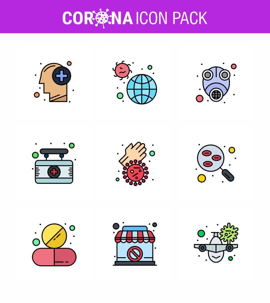 Coronavirus awareness icons 9 Filled Line Flat Color icon Corona Virus Flu Related such as sign hospital virus board protect viral coronavirus 2019nov disease Vector Design Elements