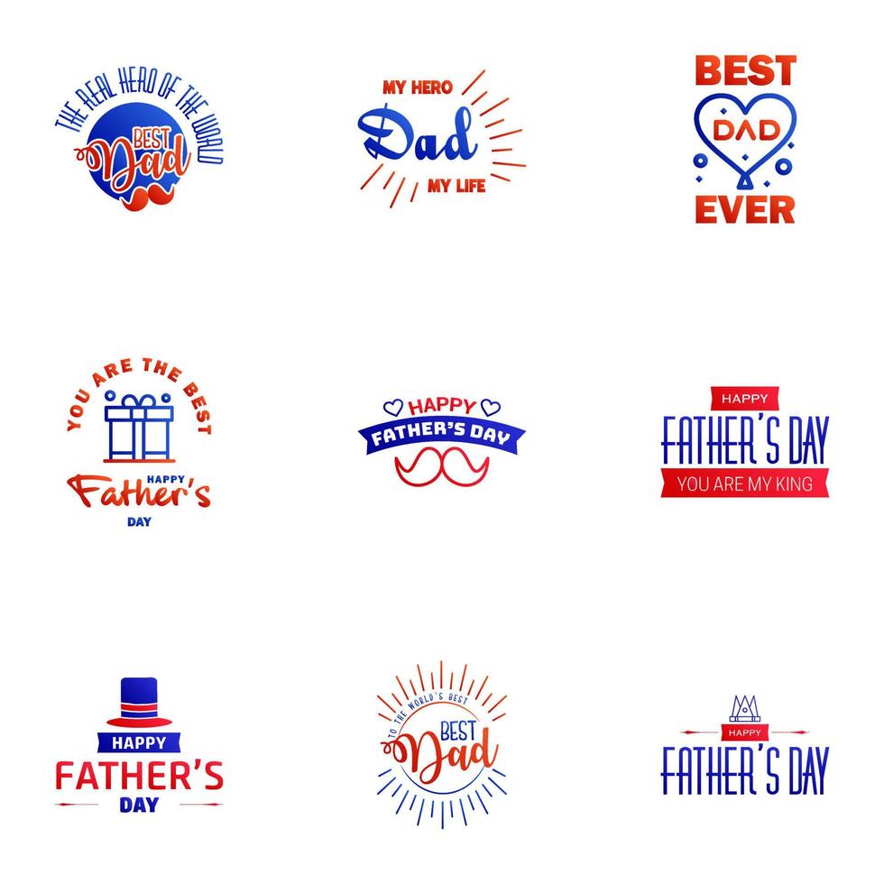 Happy Fathers day greeting hand lettering badges 9 Blue and red Typo isolated on white Typography design template for poster banner gift card t shirt print label sticker Retro vintage style Ve vector