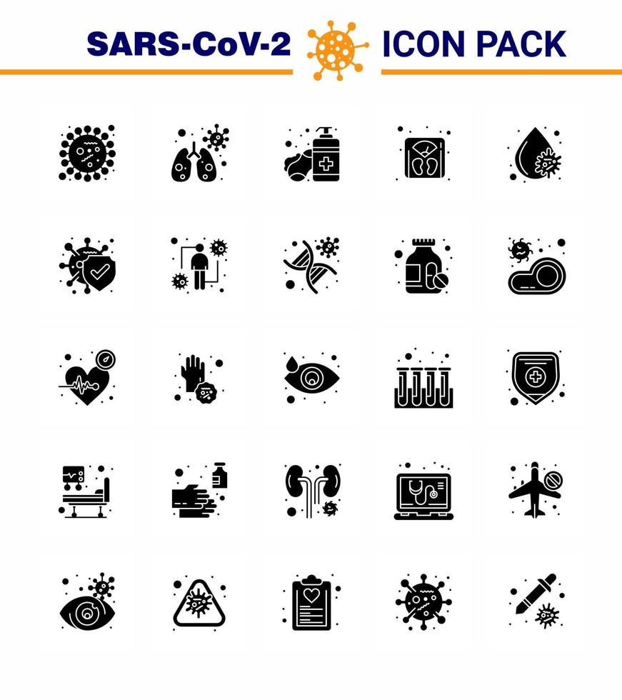 25 Solid Glyph coronavirus epidemic icon pack suck as blood virus machine soap weight management viral coronavirus 2019nov disease Vector Design Elements