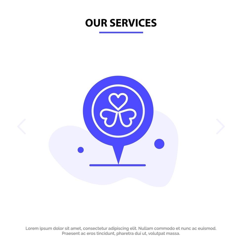 Our Services Flower Location Pin Heart Solid Glyph Icon Web card Template vector