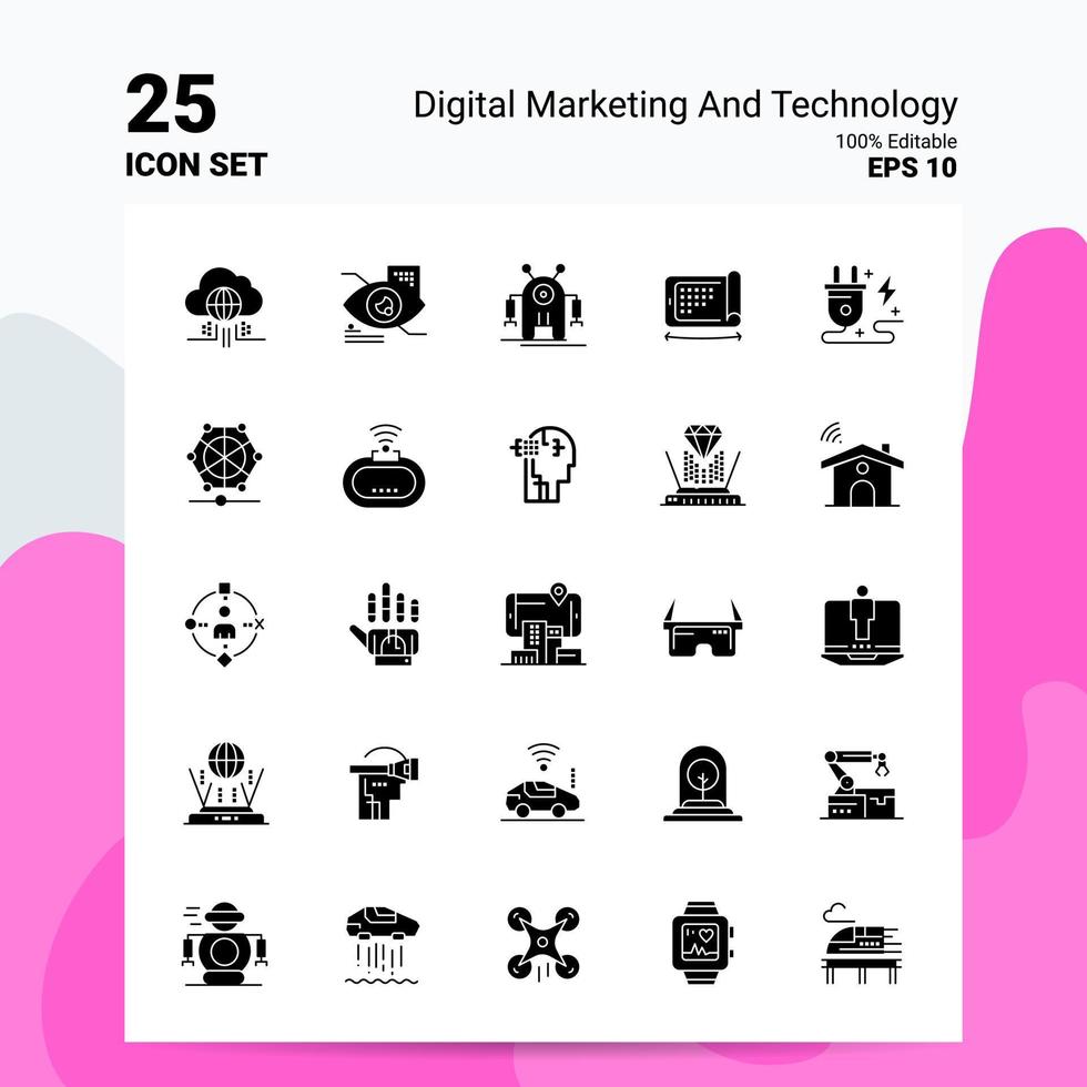 25 Digital Marketing And Technology Icon Set 100 Editable EPS 10 Files Business Logo Concept Ideas Solid Glyph icon design vector