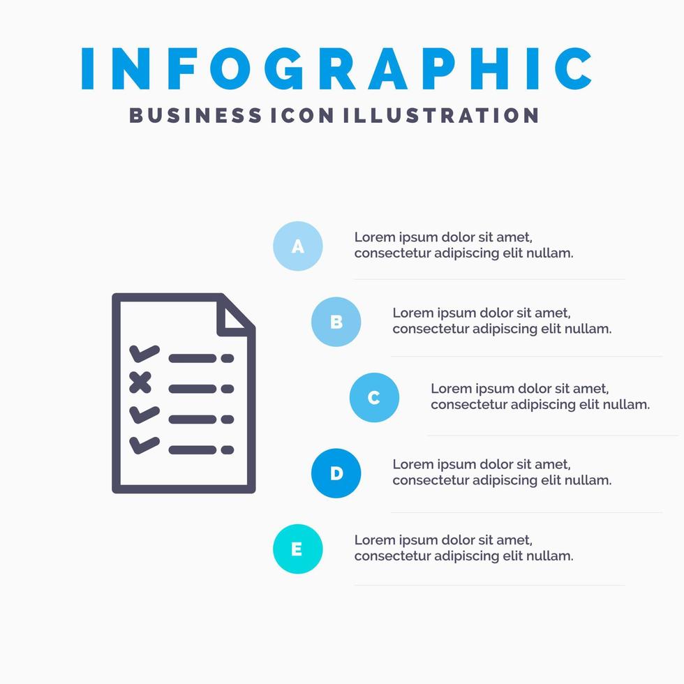 icono de línea de educación de archivo de documento con fondo de infografía de presentación de 5 pasos vector