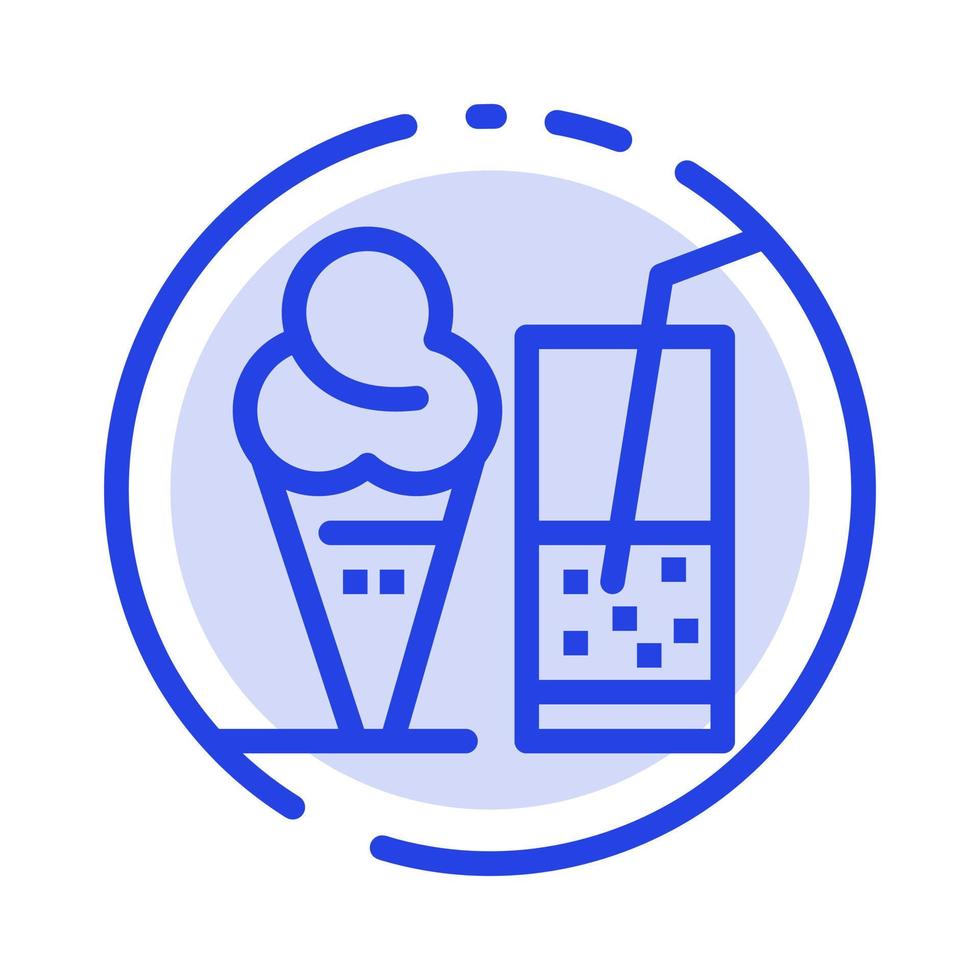 beber helado jugo de verano línea punteada azul icono de línea vector