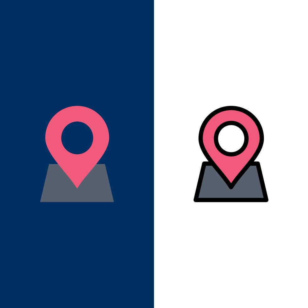 ubicación mapa marcador pin iconos plano y línea llena icono conjunto vector fondo azul