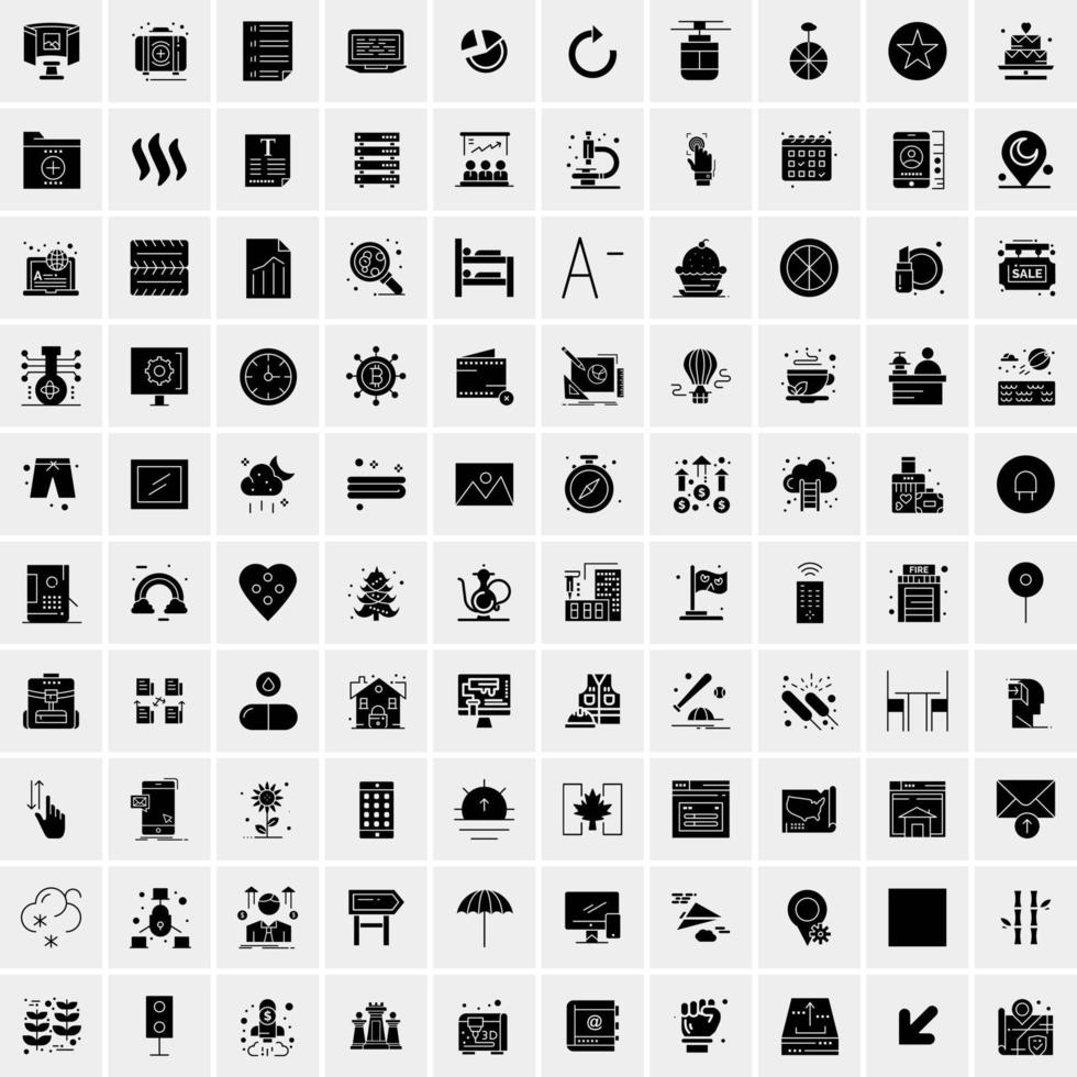 Set of 100 Business Solid Glyph icons vector