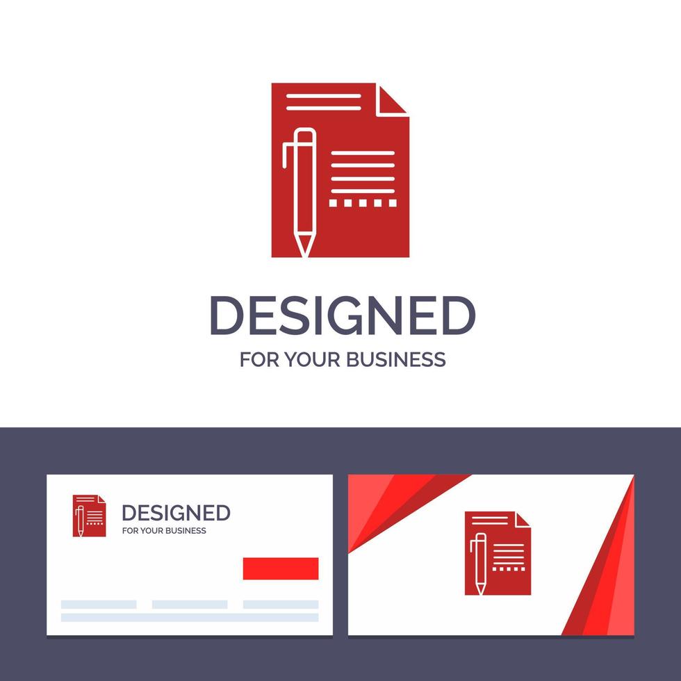 tarjeta de visita creativa y plantilla de logotipo documento editar página papel lápiz escribir ilustración vectorial vector