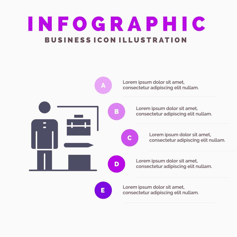 habilidades logradas lograr empresario sólido icono infografía 5 pasos presentación antecedentes vector