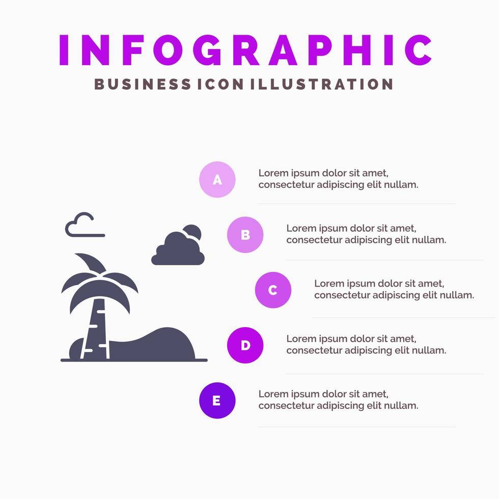 Beach Palm Tree Spring Solid Icon Infographics 5 Steps Presentation Background vector