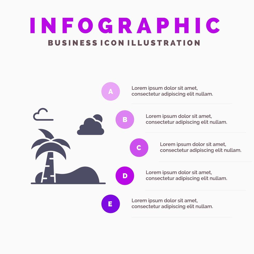 playa palmera primavera sólido icono infografía 5 pasos presentación fondo vector