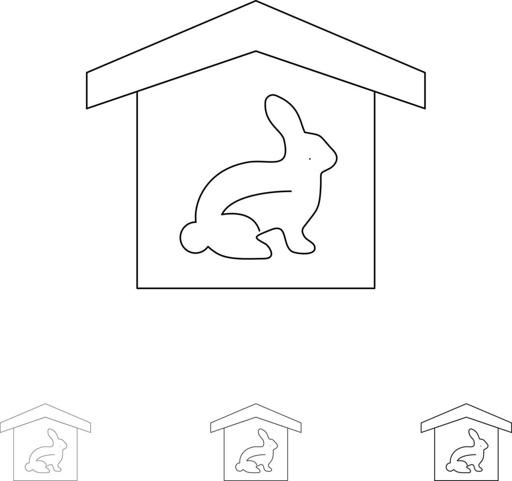 House Rabbit Easter Nature Bold and thin black line icon set vector