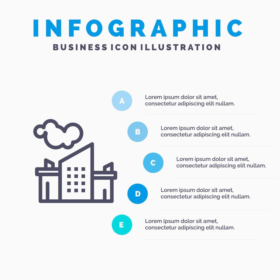 Factory Industry Landscape Pollution Line icon with 5 steps presentation infographics Background vector