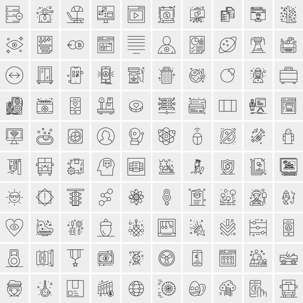 100 Universal Black Line Icons on White Background vector