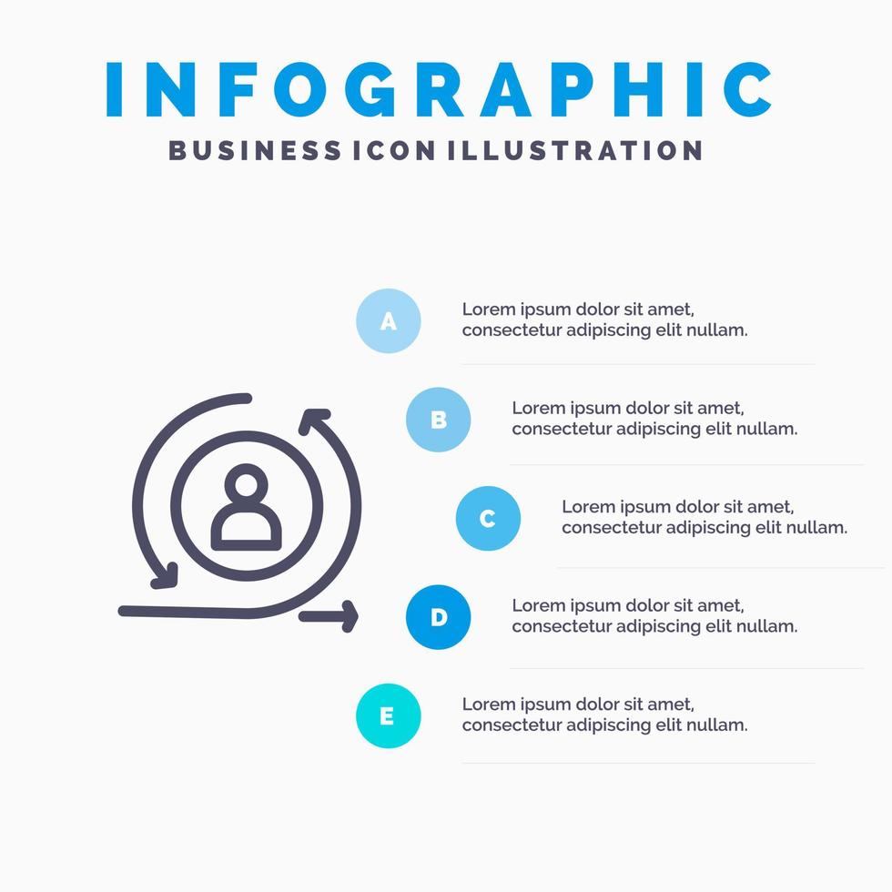 visitante que regresa icono de línea digital de visitante que regresa con fondo de infografía de presentación de 5 pasos vector