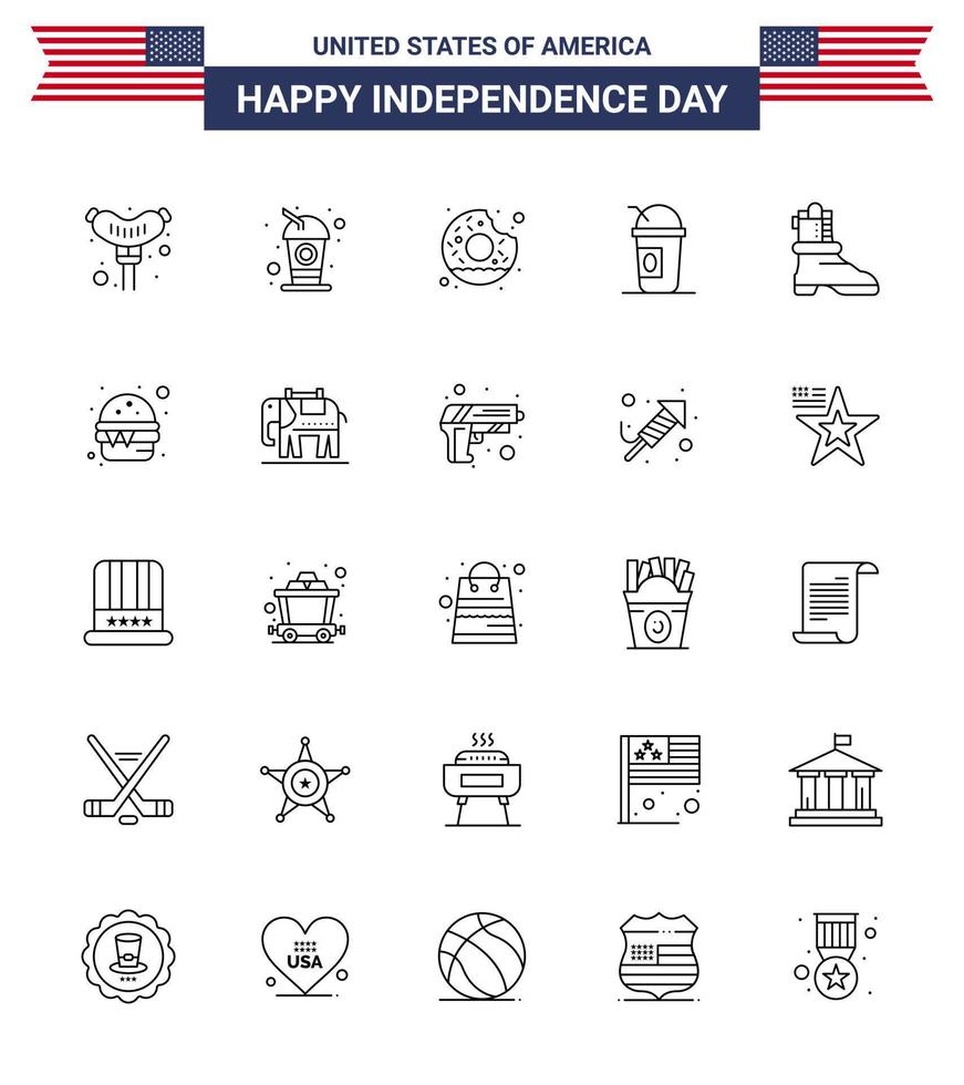 gran paquete de 25 estados unidos feliz día de la independencia líneas vectoriales de estados unidos y símbolos editables de los estados redondos estadounidenses elementos de diseño vectorial del día de estados unidos editables estadounidenses vector