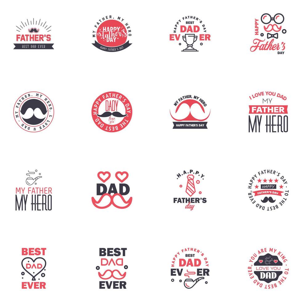 Happy fathers day greeting cards set 16 Black and Pink Vector typography lettering Usable for banners print You are the best dad text design Editable Vector Design Elements
