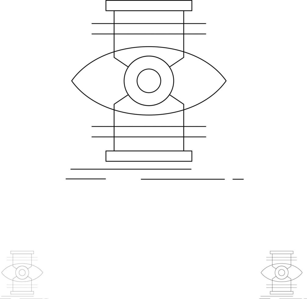 el enfoque de éxito ocular optimiza el conjunto de iconos de línea negra en negrita y delgada vector