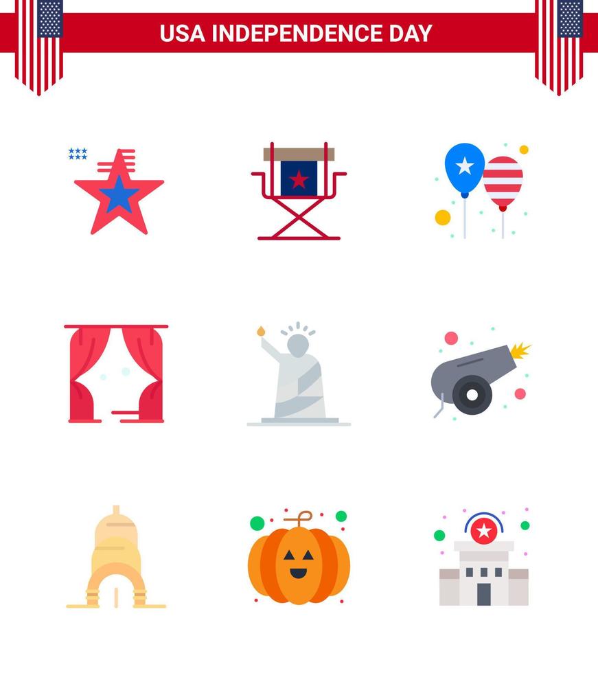 4th July USA Happy Independence Day Icon Symbols Group of 9 Modern Flats of usa leisure television entertainment party Editable USA Day Vector Design Elements