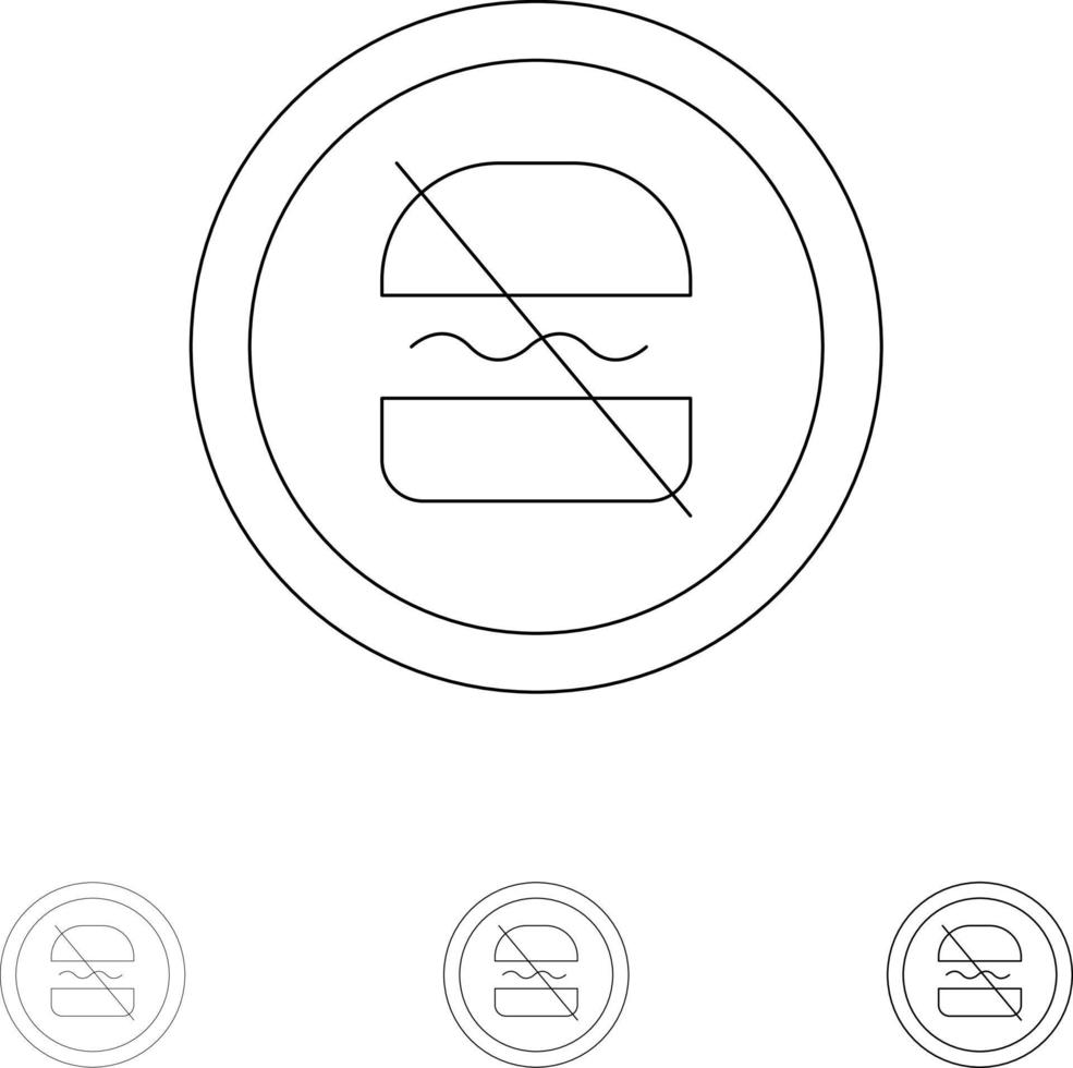 Ban Banned Diet Dieting Fast Bold and thin black line icon set vector