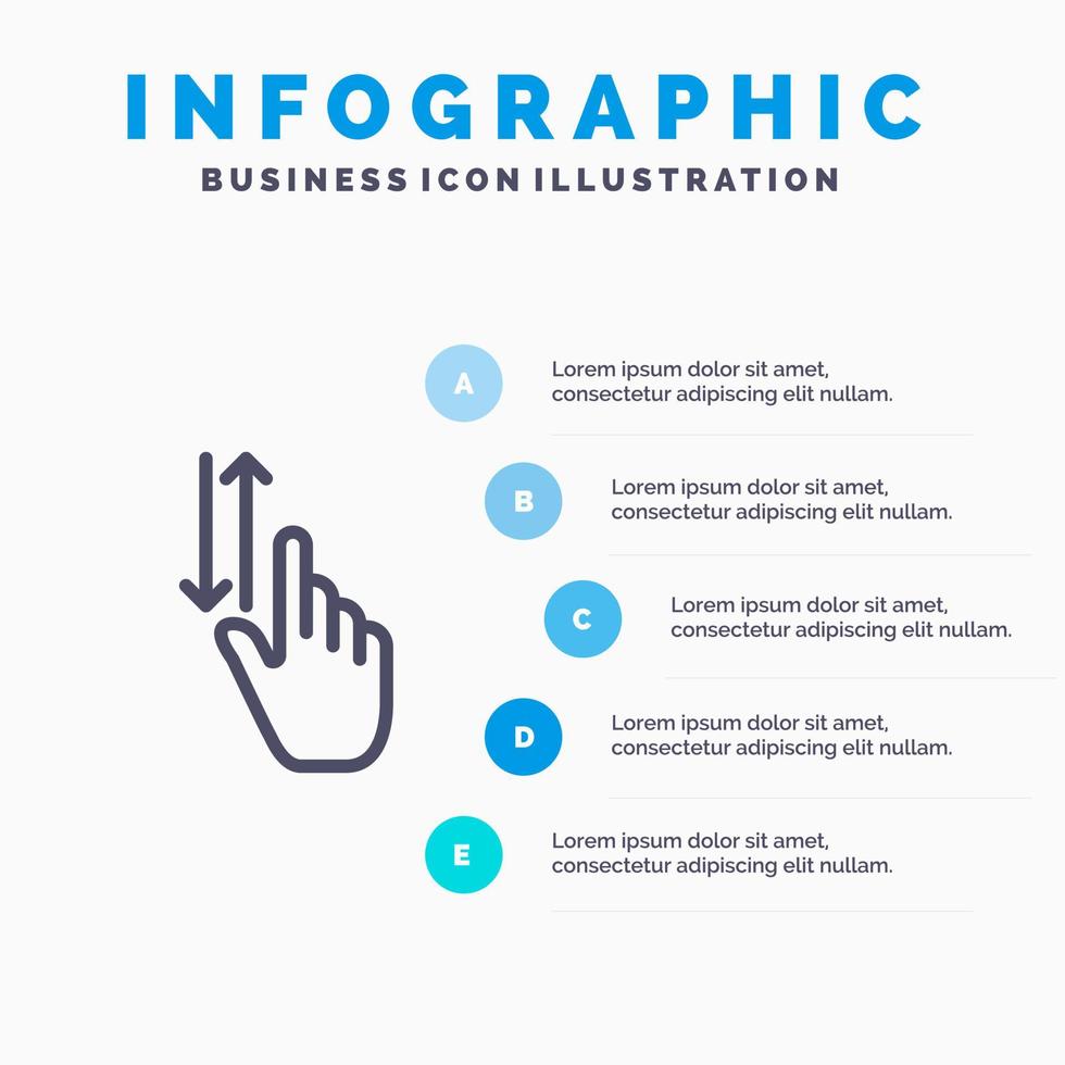 gestos con los dedos icono de línea de mano arriba abajo con fondo de infografía de presentación de 5 pasos vector