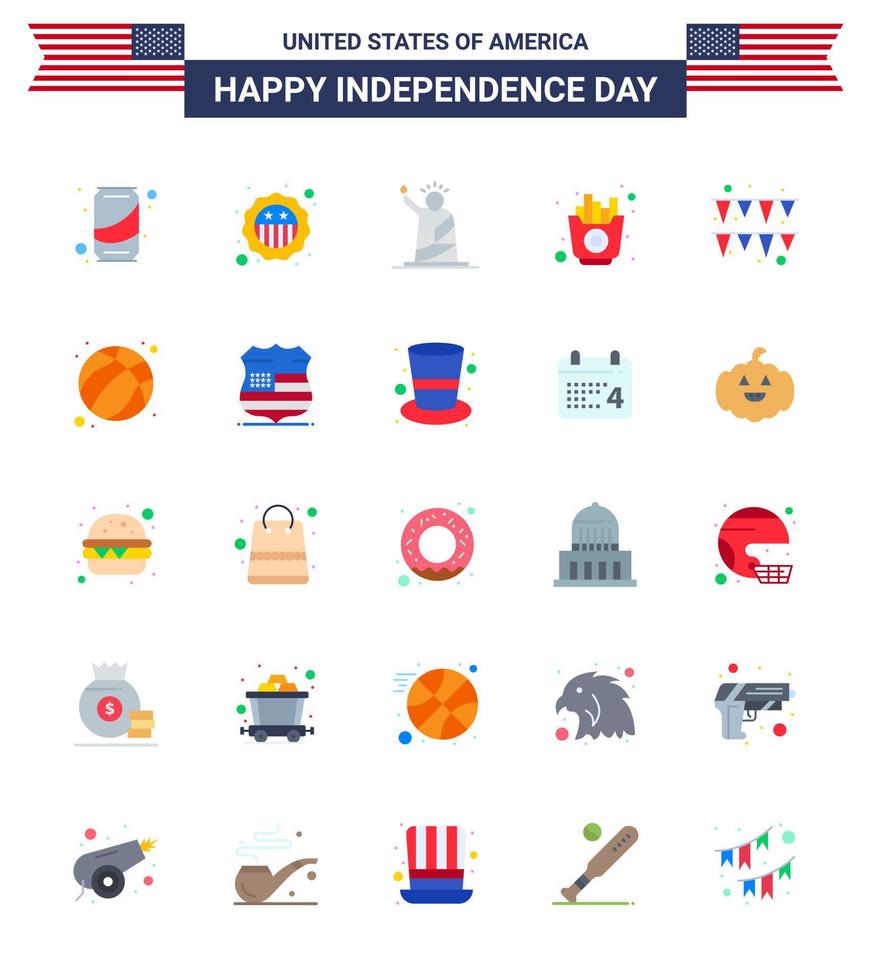25 Creative USA Icons Modern Independence Signs and 4th July Symbols of festival fries landmarks food usa Editable USA Day Vector Design Elements