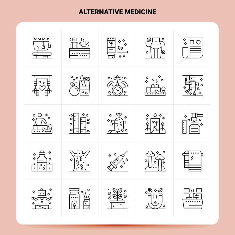 OutLine 25 Alternative Medicine Icon set Vector Line Style Design Black Icons Set Linear pictogram pack Web and Mobile Business ideas design Vector Illustration