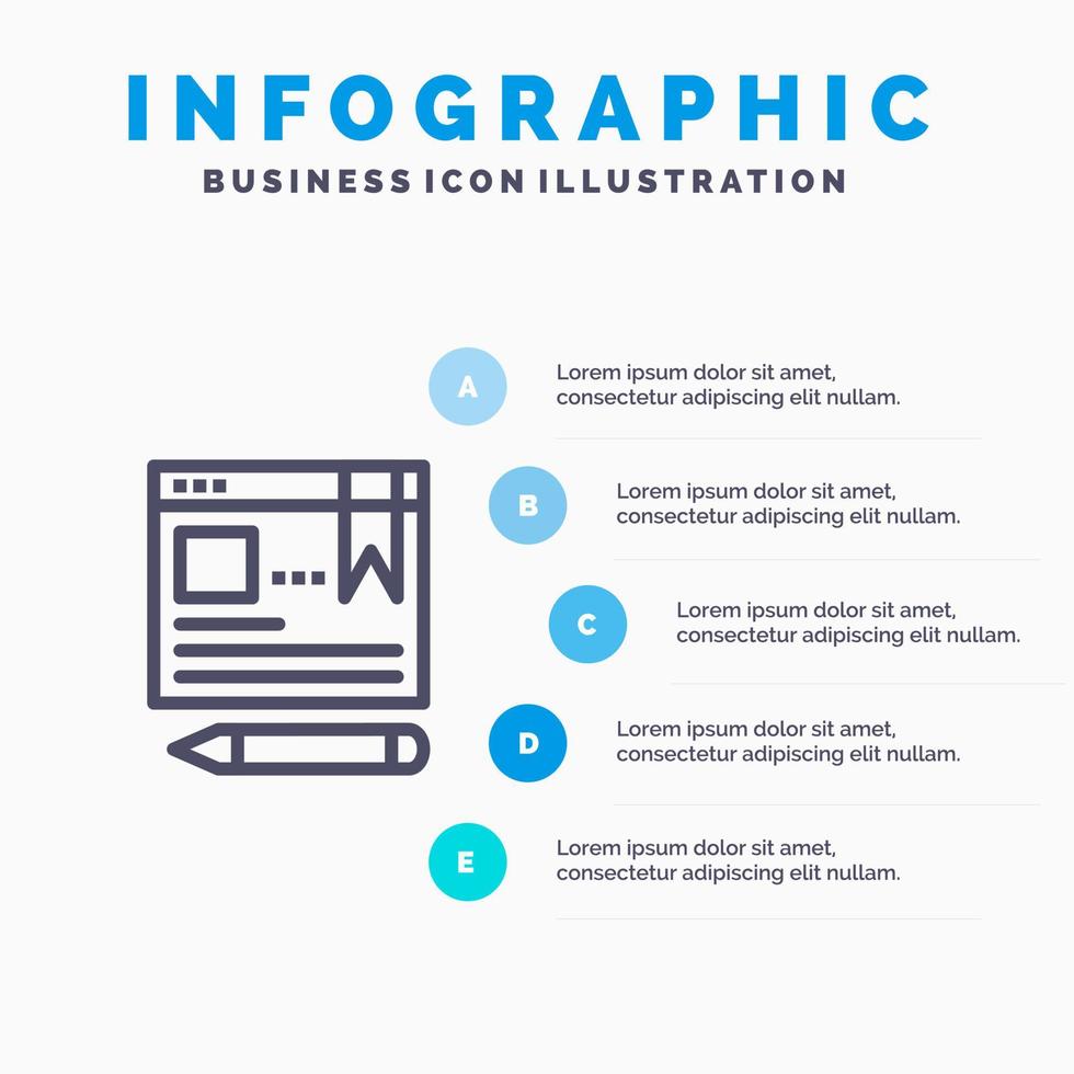 Browser Text Pen Education Blue Infographics Template 5 Steps Vector Line Icon template