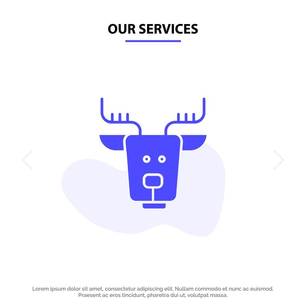 Our Services Alpine Arctic Canada Reindeer Solid Glyph Icon Web card Template vector