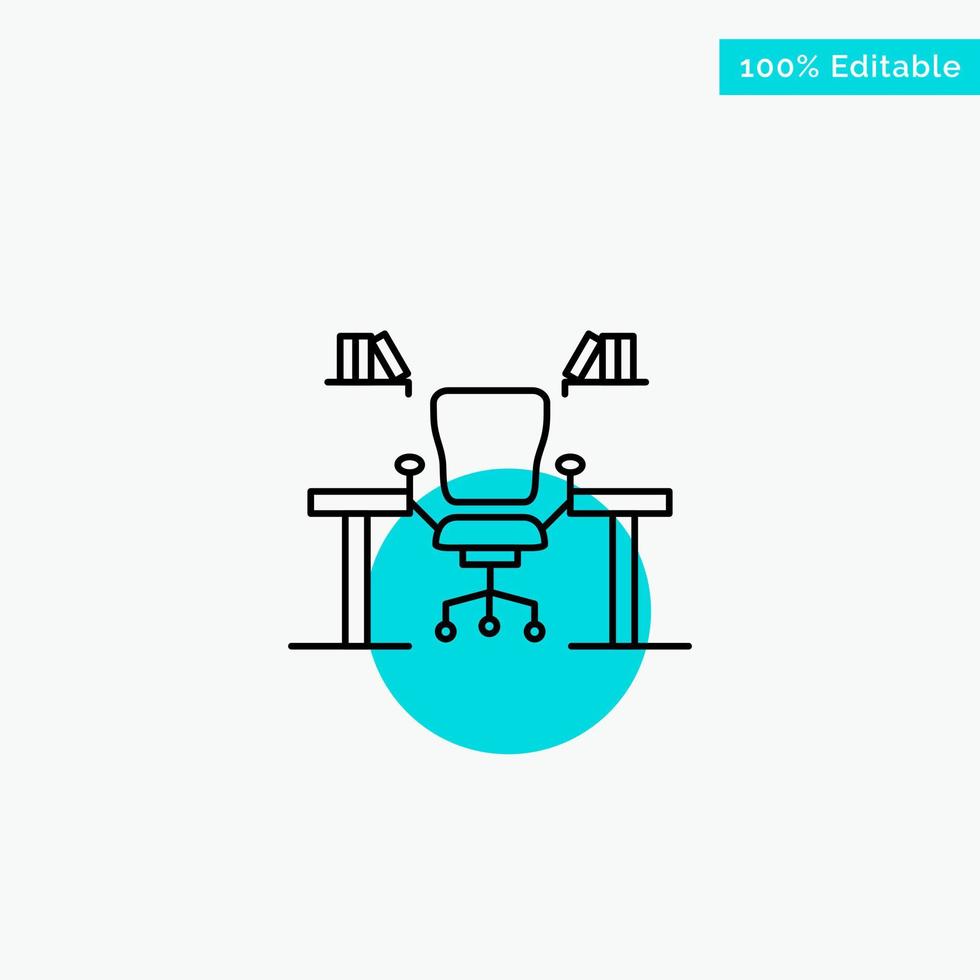 Table Business Chair Computer Desk Office Workplace turquoise highlight circle point Vector icon