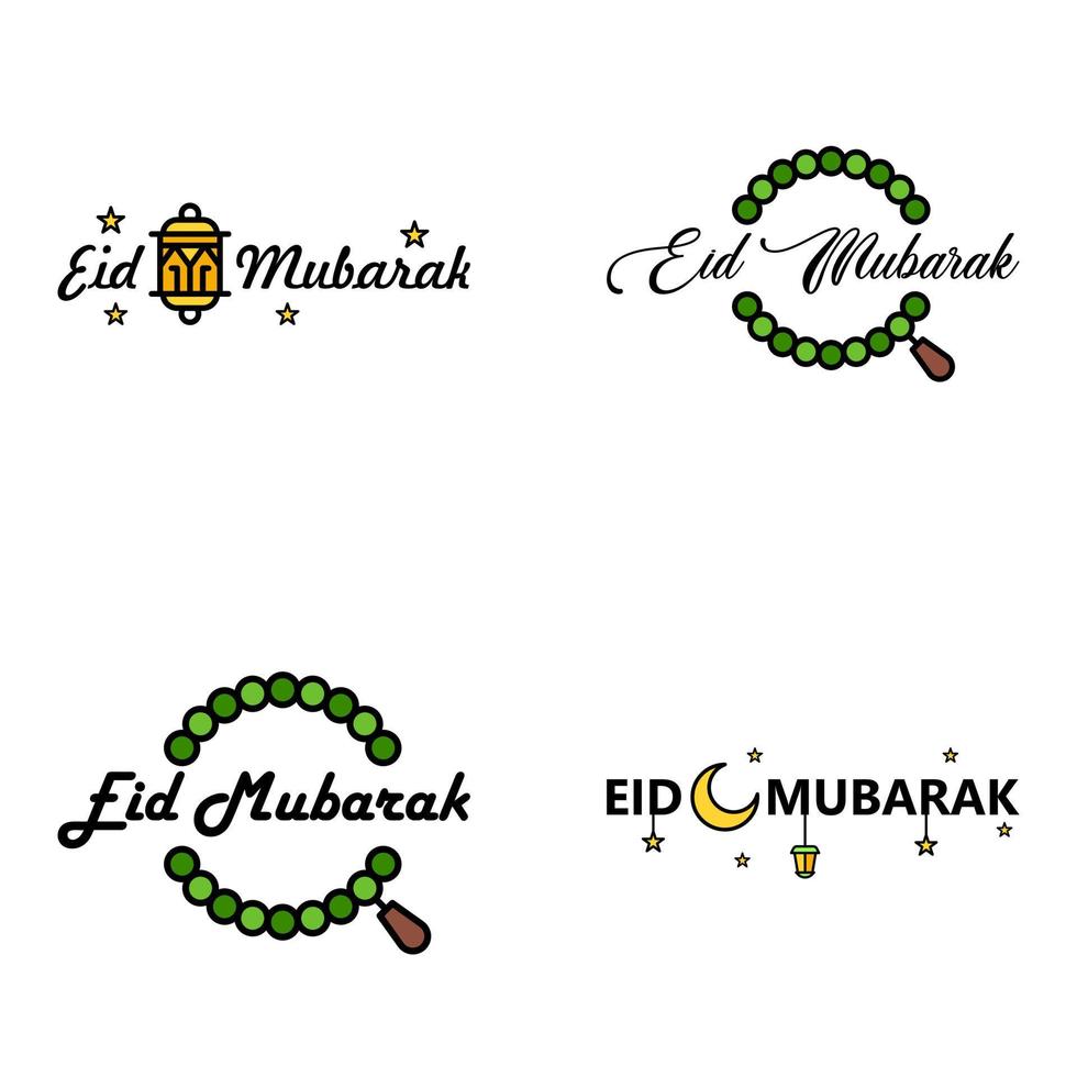 4 Modern Eid Fitr Greetings Written In Arabic Calligraphy Decorative Text For Greeting Card And Wishing The Happy Eid On This Religious Occasion vector