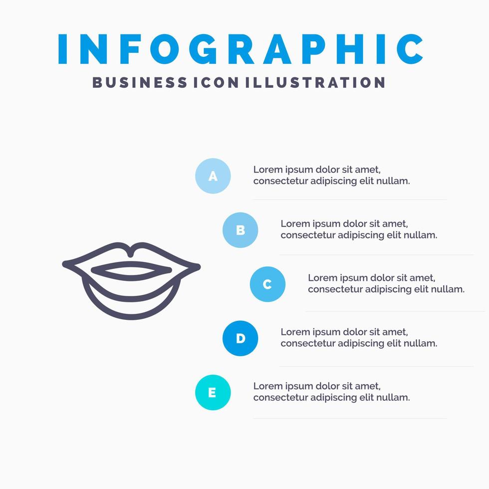 Lips Girl Blue Infographics Template 5 Steps Vector Line Icon template