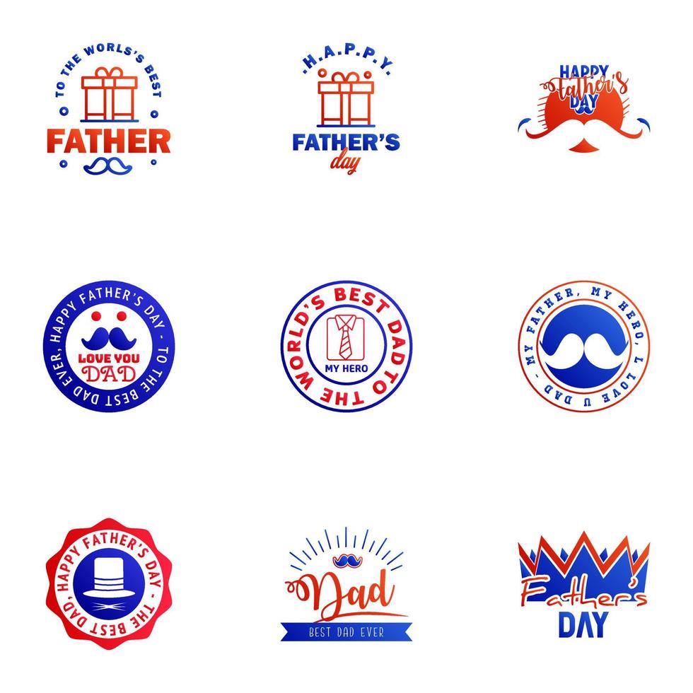 Happy fathers day set 9 Blue and red Vector typography Vintage lettering for fathers day greeting cards banners tshirt design You are the best dad Editable Vector Design Elements