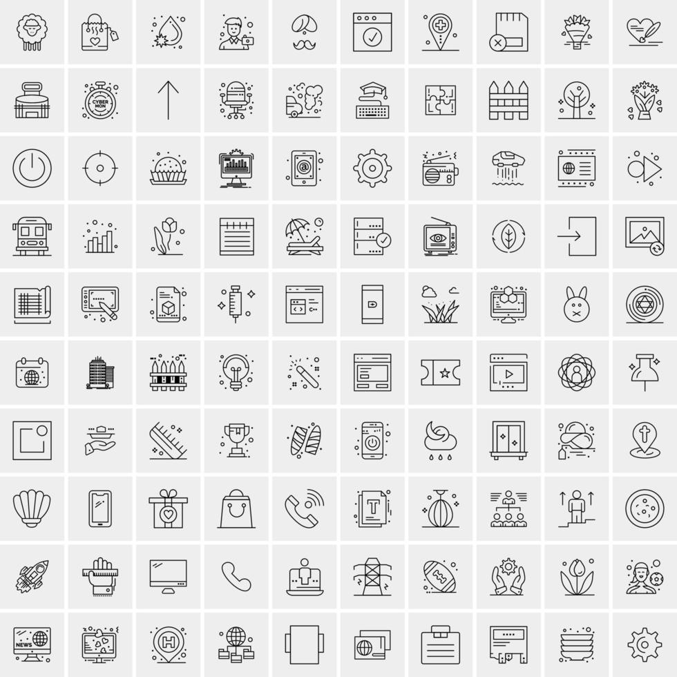 100 iconos universales de línea negra sobre fondo blanco vector