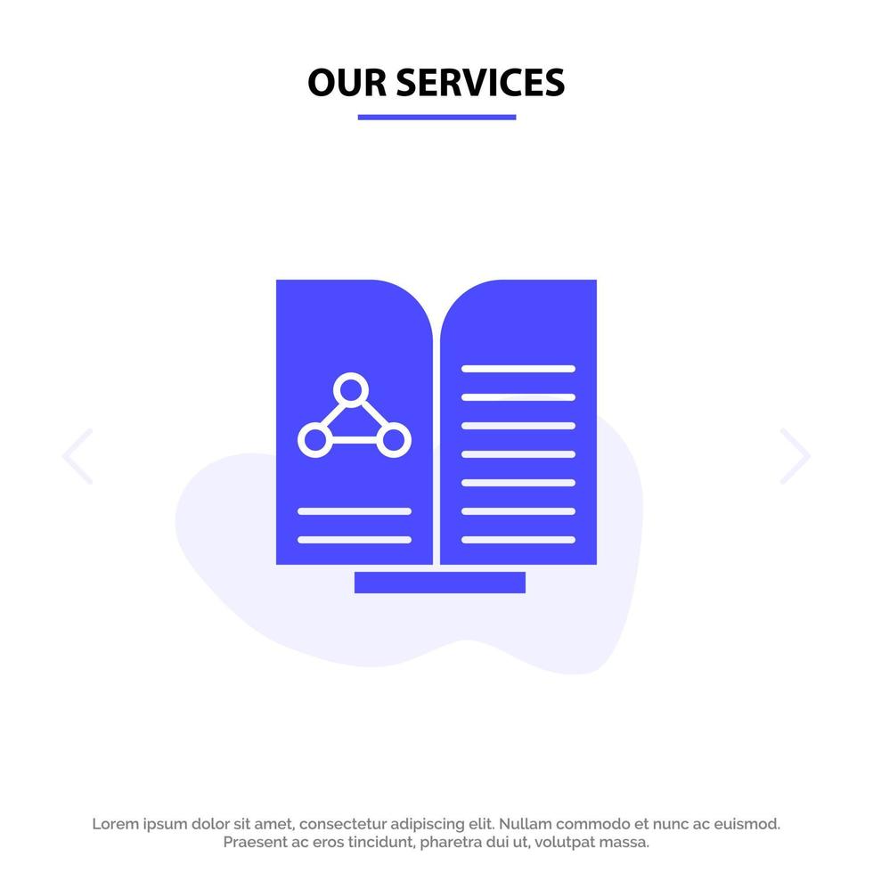 Our Services Medical Test Report Book Solid Glyph Icon Web card Template vector