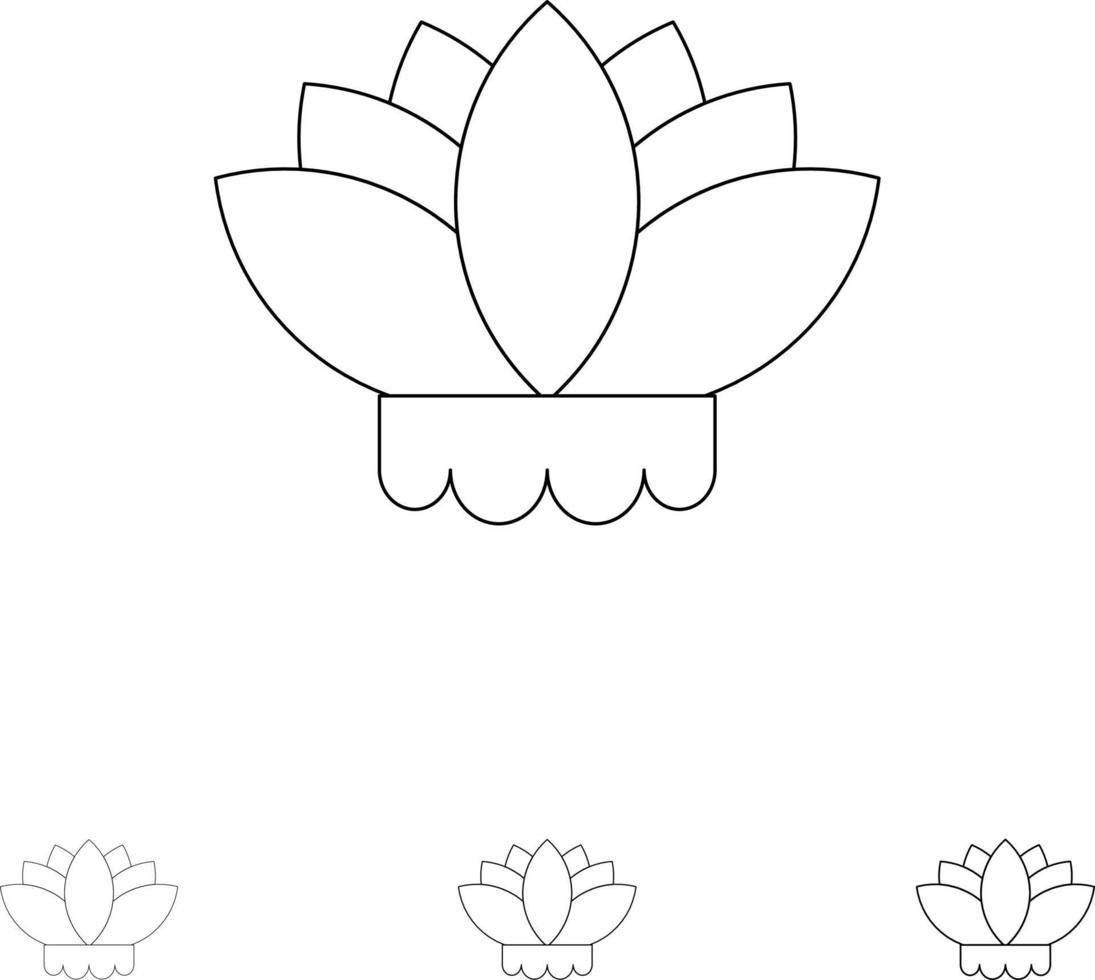 Flower China Chinese Bold and thin black line icon set vector