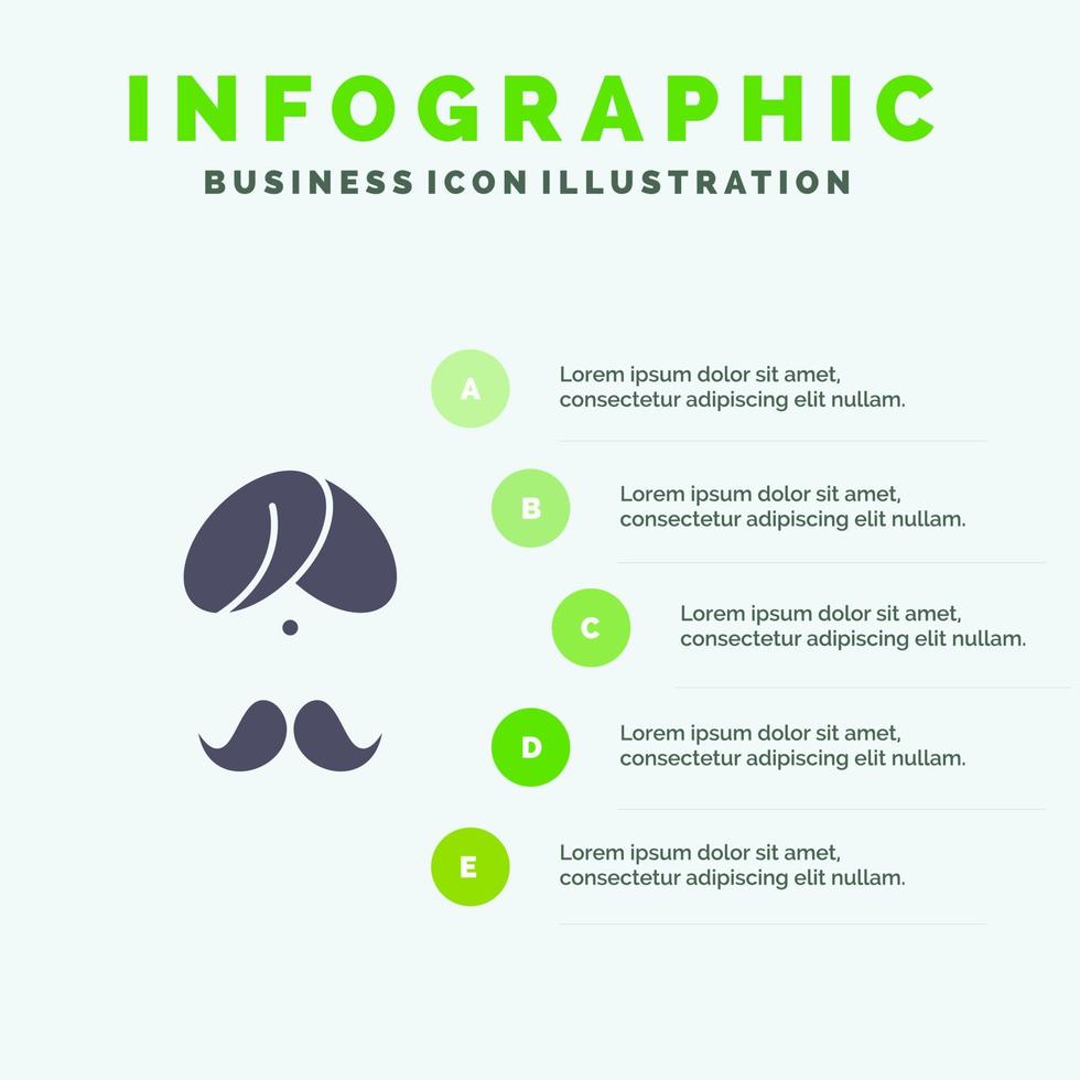 hindú india indio hombre gente persona turbante sólido icono infografía 5 pasos presentación antecedentes vector