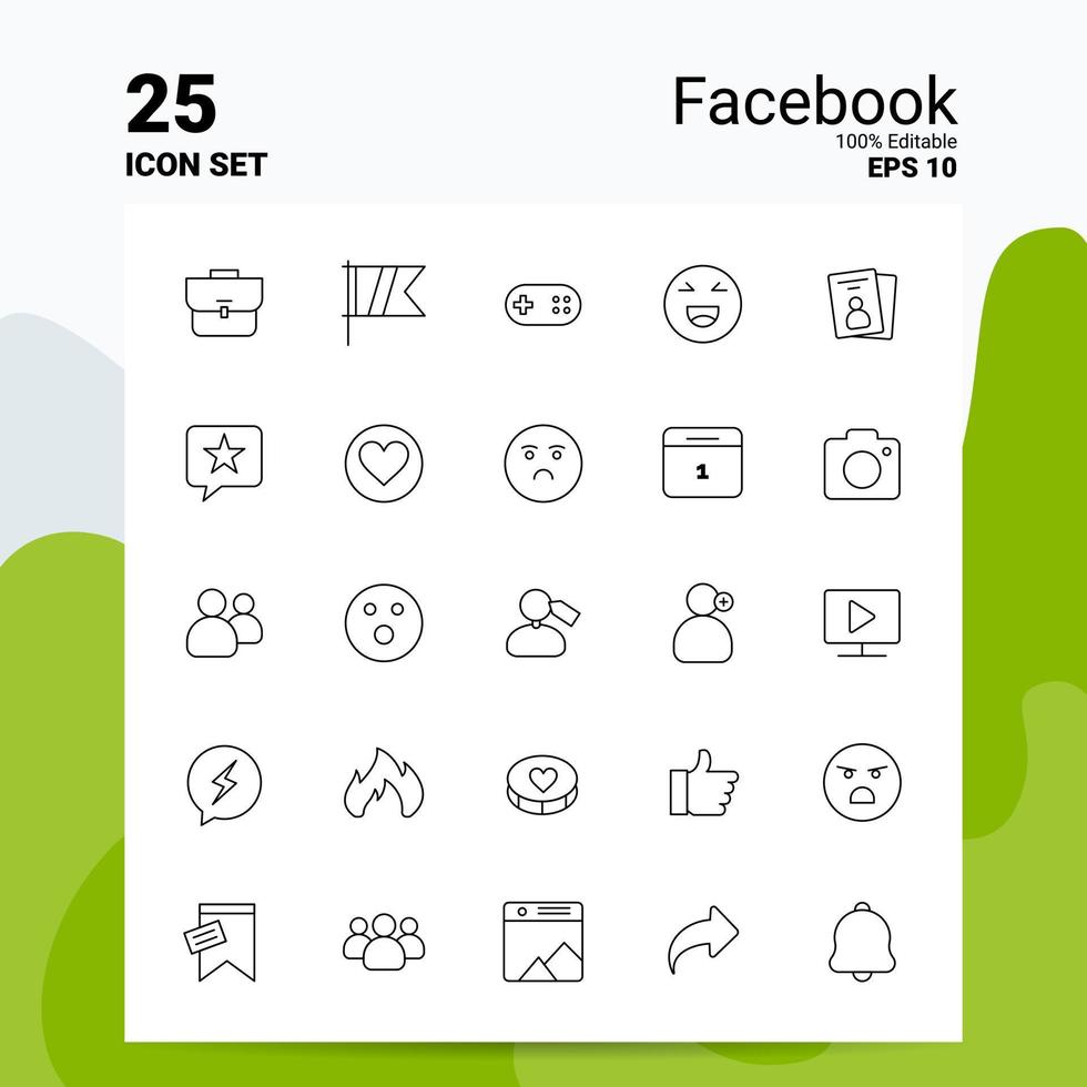 25 Facebook Icon Set 100 Editable EPS 10 Files Business Logo Concept Ideas Line icon design vector