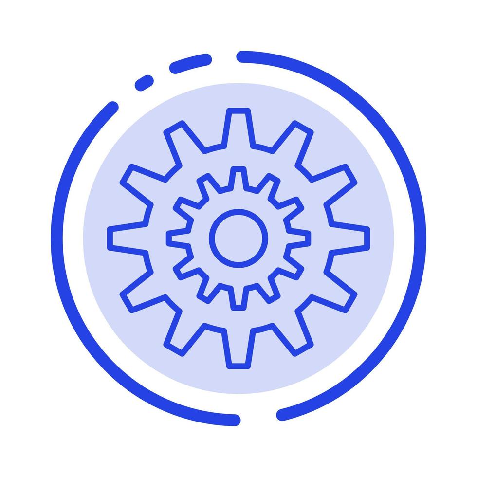 Settings Cog Gear Production System Wheel Work Blue Dotted Line Line Icon vector