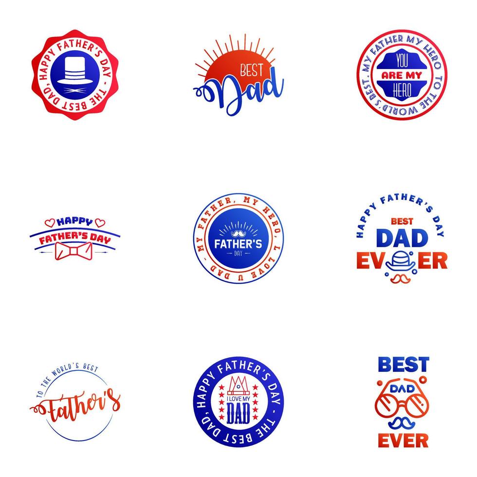 Happy fathers day 9 Blue and red Typography set Vector typography Vintage lettering for greeting cards banners tshirt design You are the best dad Editable Vector Design Elements