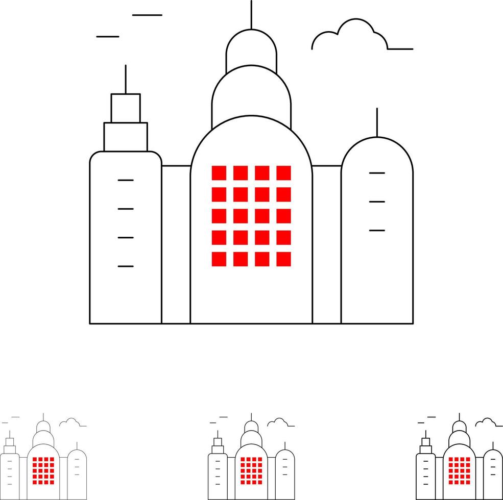 Building House Canada Bold and thin black line icon set vector
