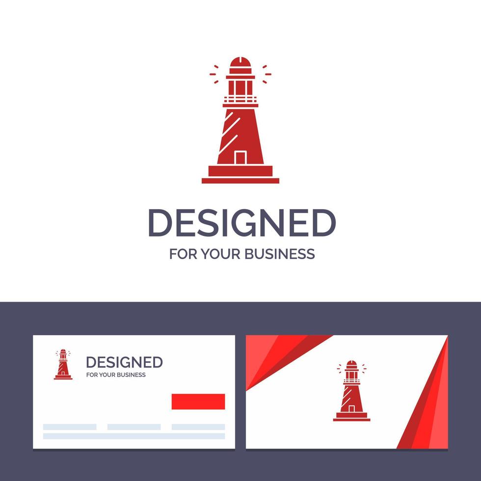 tarjeta de visita creativa y plantilla de logotipo faro casa luz playa océano vector ilustración