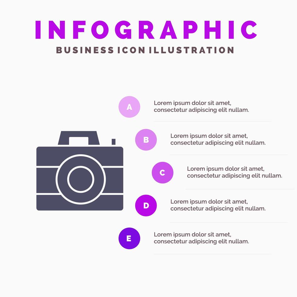 cámara computadora digital tecnología sólido icono infografía 5 pasos presentación antecedentes vector