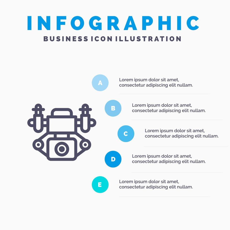 icono de línea de tecnología de cámara de acción con fondo de infografía de presentación de 5 pasos vector